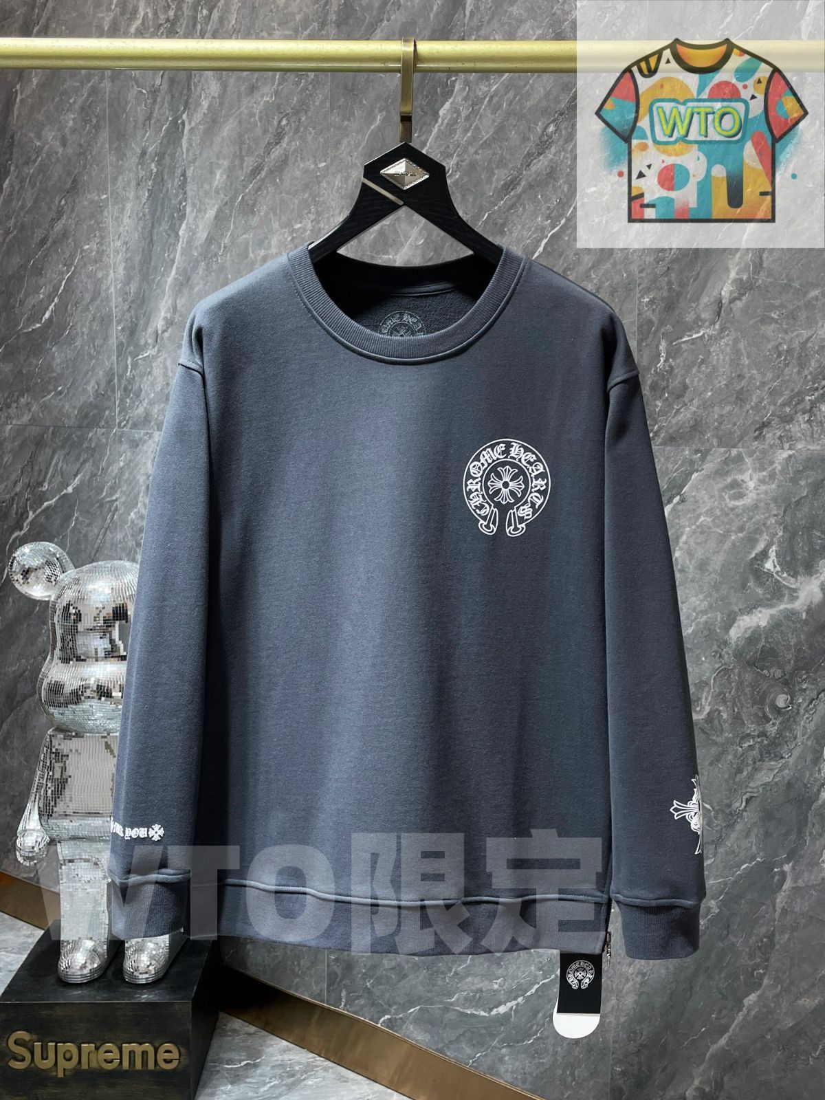 WTO通販 Chrome Hearts メンズ スウェットシャツ サンスクリット ホースシュー カスタムセメントグレー S-XL -WTO輸入-AWH55