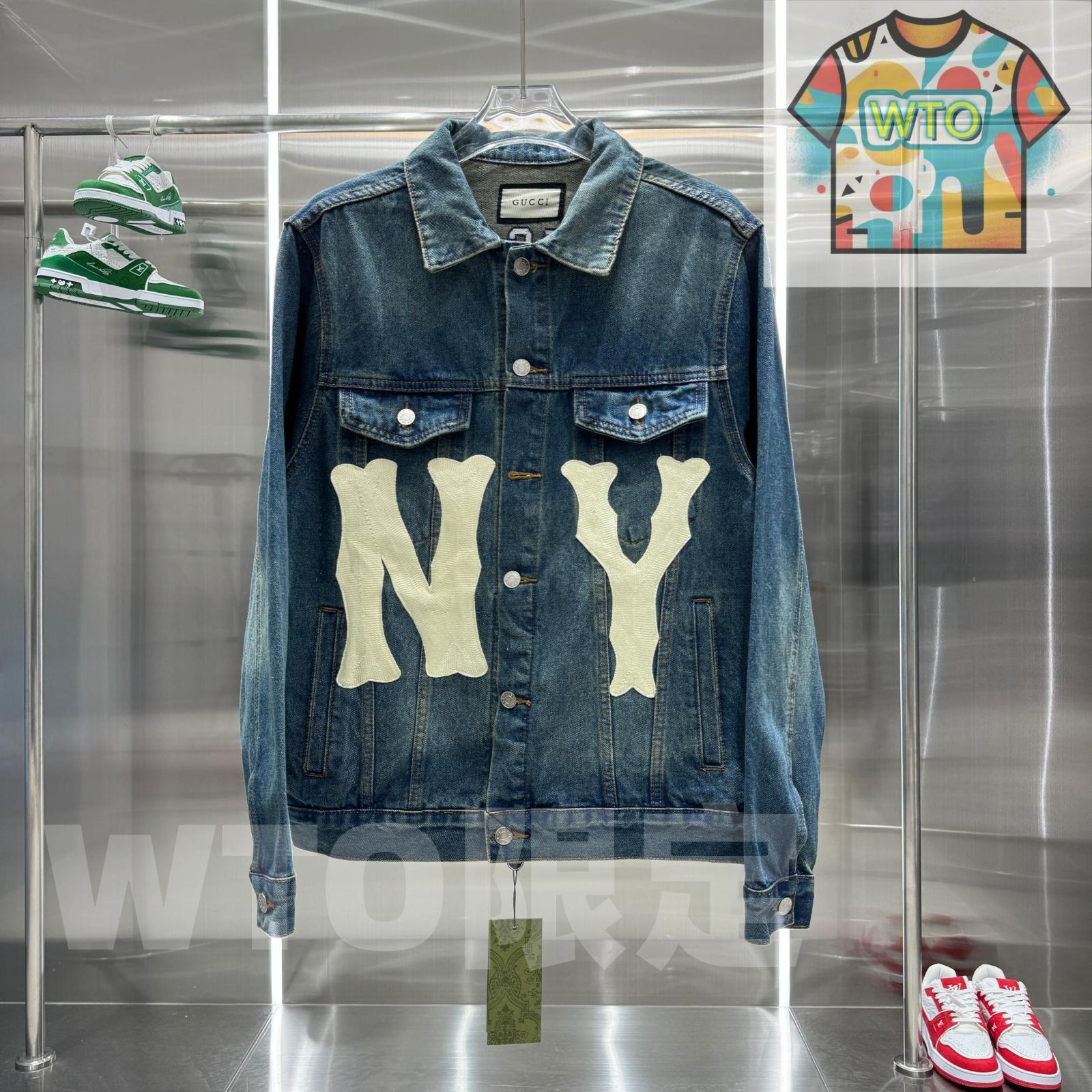 WTO通販 Gucci × NYヤンキース コラボ デニムジャケット 刺繍パッチ メンズ＆レディース M-XXL -WTO輸入-FEV 48