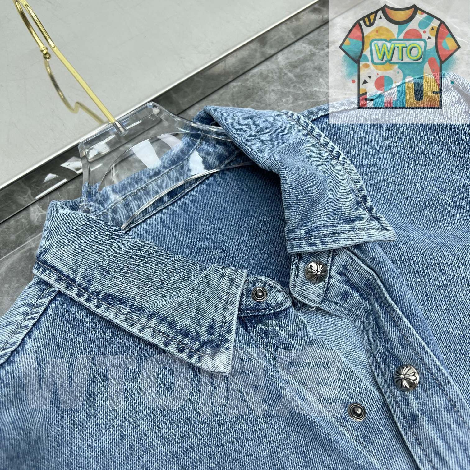 WTO通販 Chrome Hearts メンズ デニムシャツ 刺繍＆レザーパッチ カスタムウォッシュデニムブルー S-XL -WTO輸入-STA 96