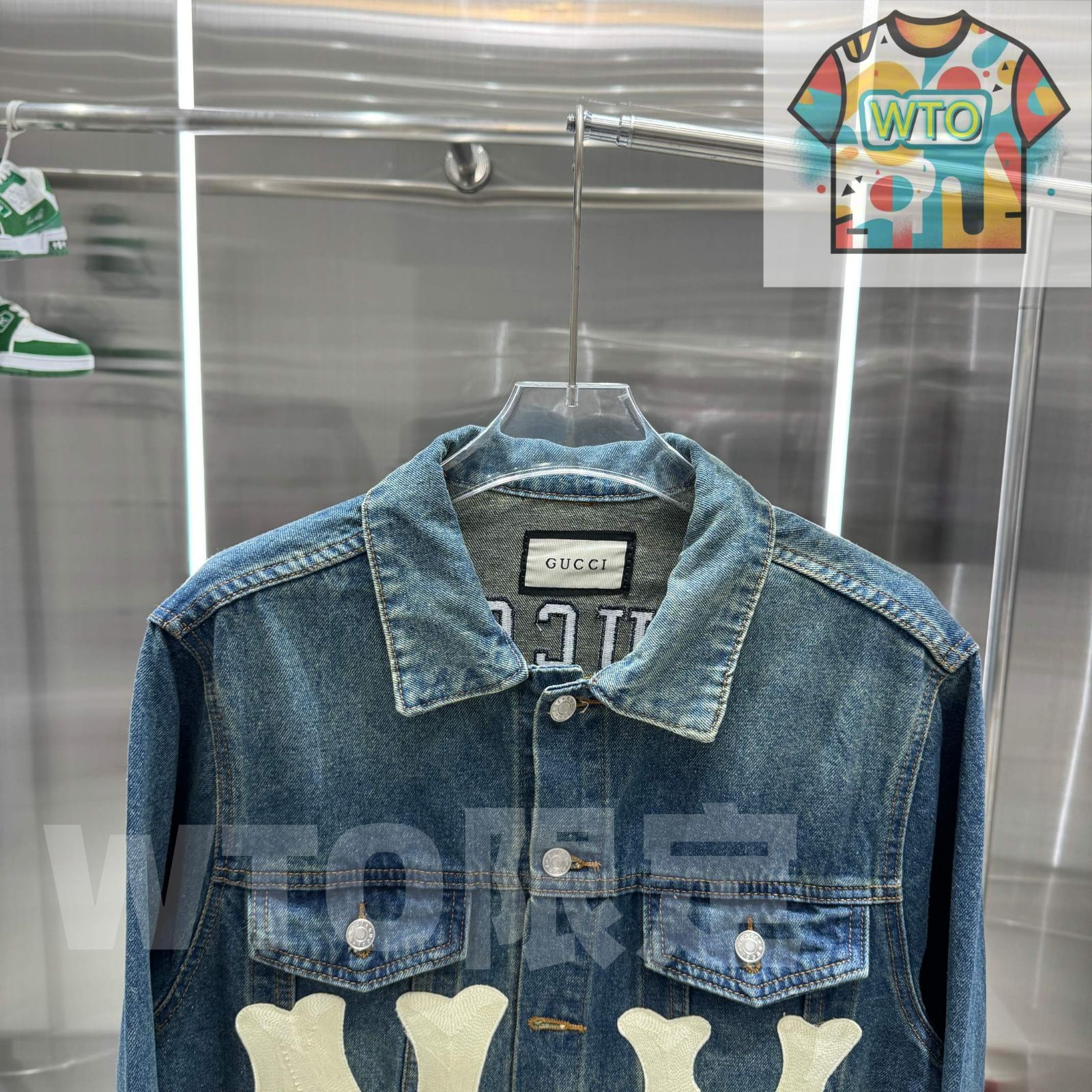 WTO通販 Gucci NYヤンキース コラボ デニムジャケット 刺繍パッチ メンズ＆レディース M XXL WTO輸入 FEV 48 韓国風 七分 長袖カットソー 