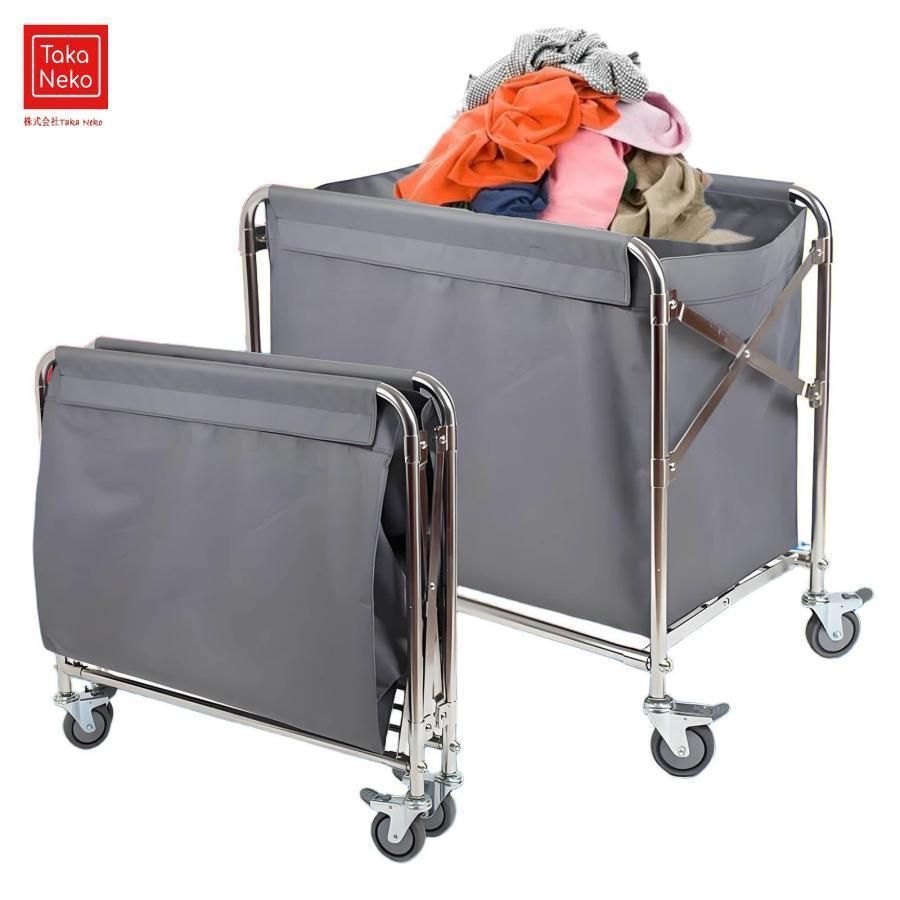 かご台車 ホテルリネンカート 折りたたみ式 ホテル清掃台車 大型 ランドリーワゴン 取り外し なバッグ付き キャスター付き 業務用 商業