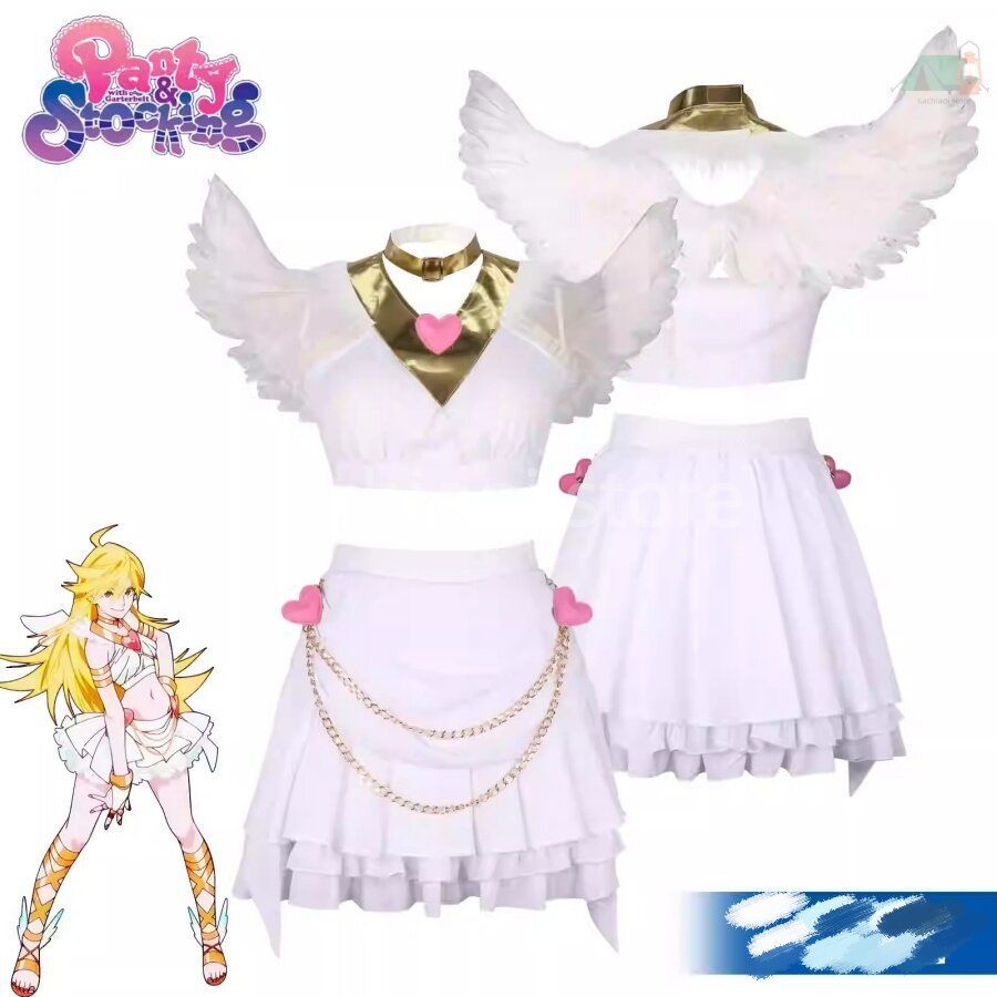 Panty Stocking パンティ コスプレ衣装 変身 白 天使 羽根 セクシー アニメ イベント フルセット ウィッグ 没入感