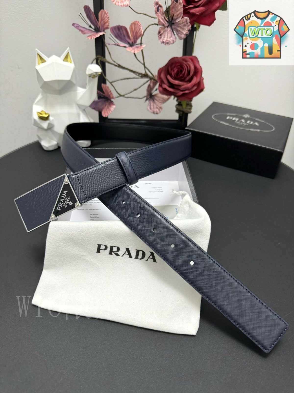 WTO通販 PRADA プラダ クロスグレインレザーベルト-WTO輸入-JMZ59