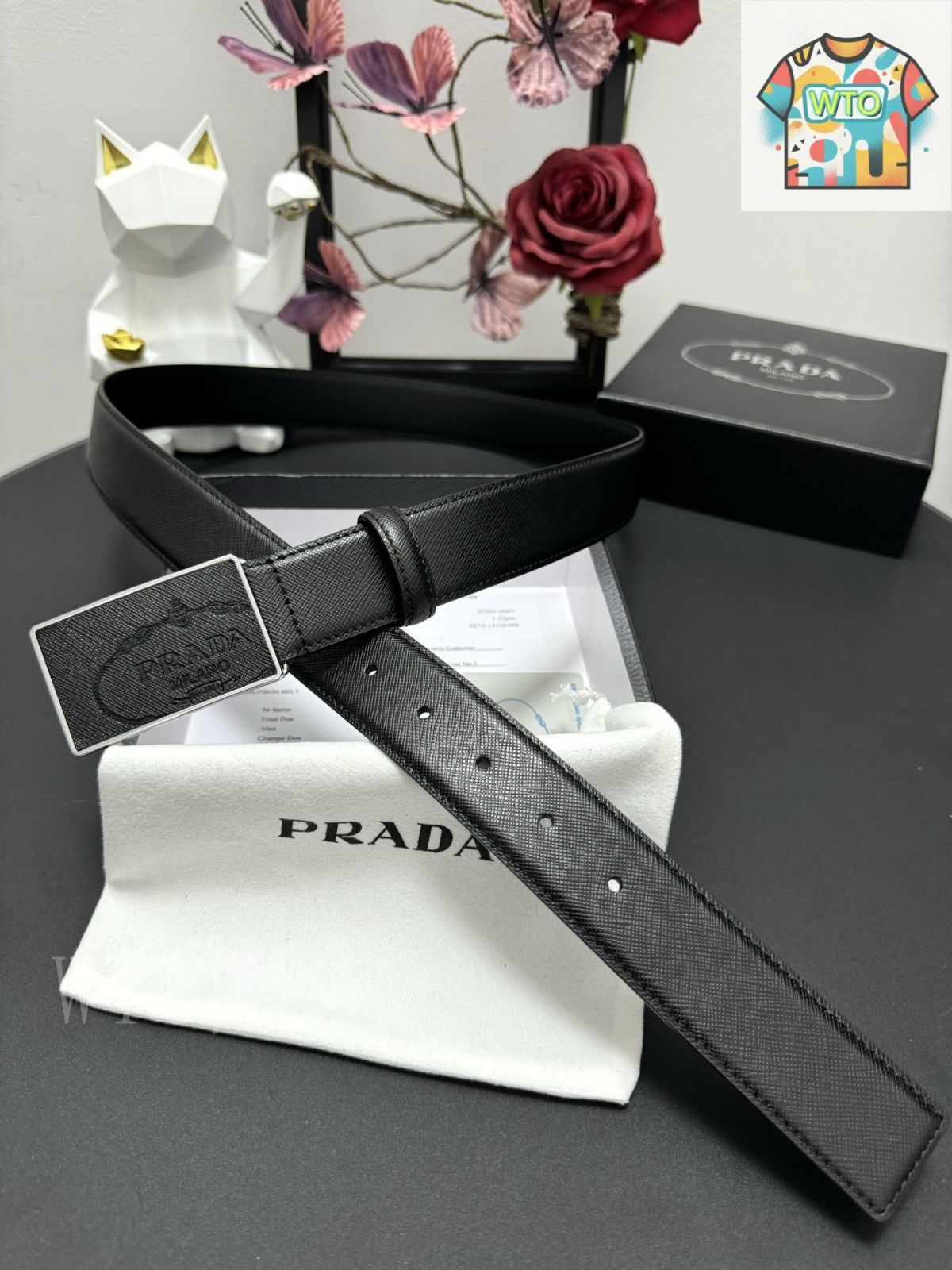 WTO通販 PRADA プラダ クロスグレインレザーベルト-WTO輸入-PXA17