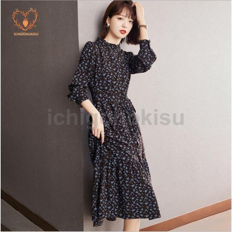 韓国風 上品 ワンピース 通勤 膝丈ワンピース 秋冬 レディース 長袖 着痩せ お呼ばれ Aライン おしゃれ 40代 大きいサイズ 丸首 パー