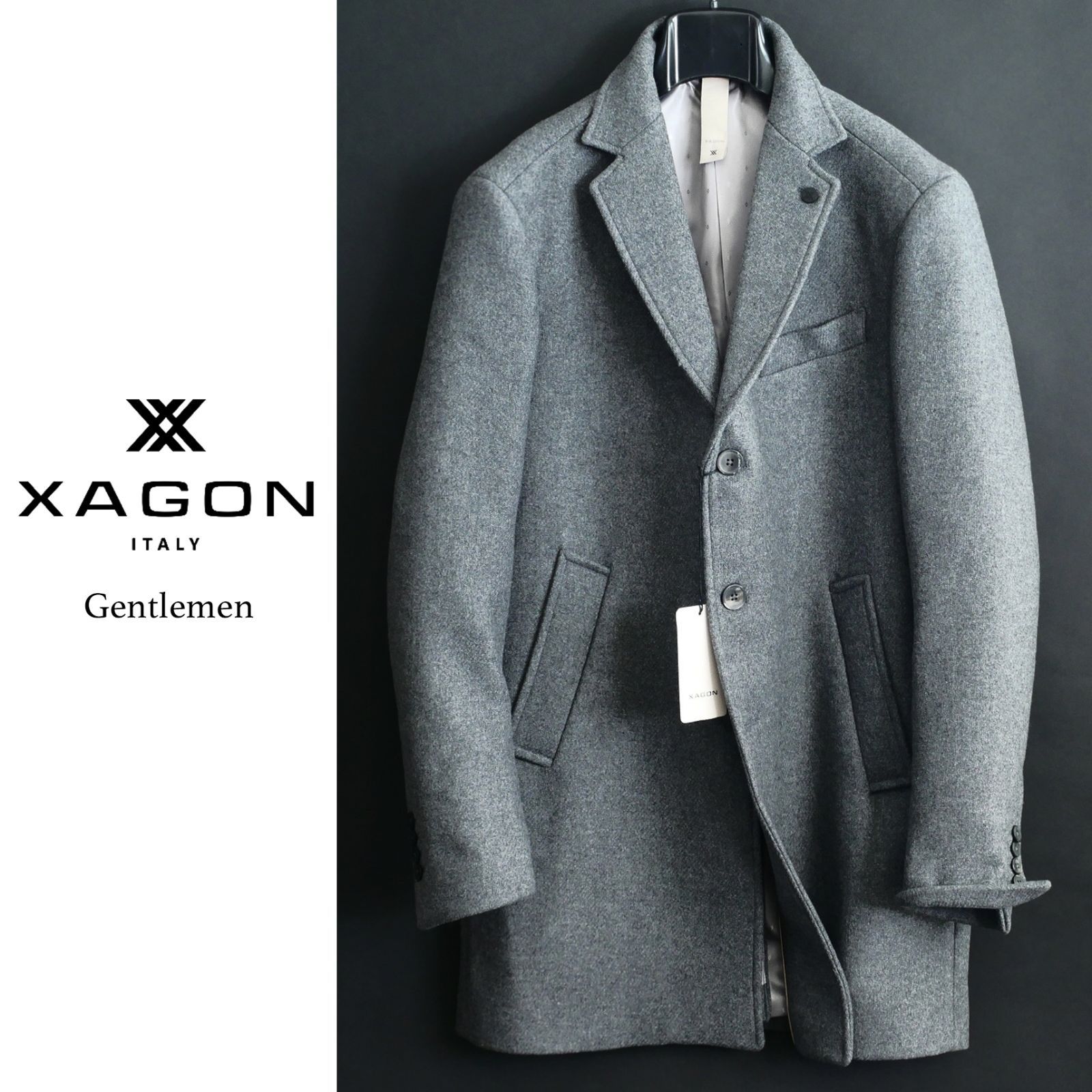 dt072 48 50 52 選択可 エクサゴン イタリー ジェントルマン メランジツイードウールコート イタリア製