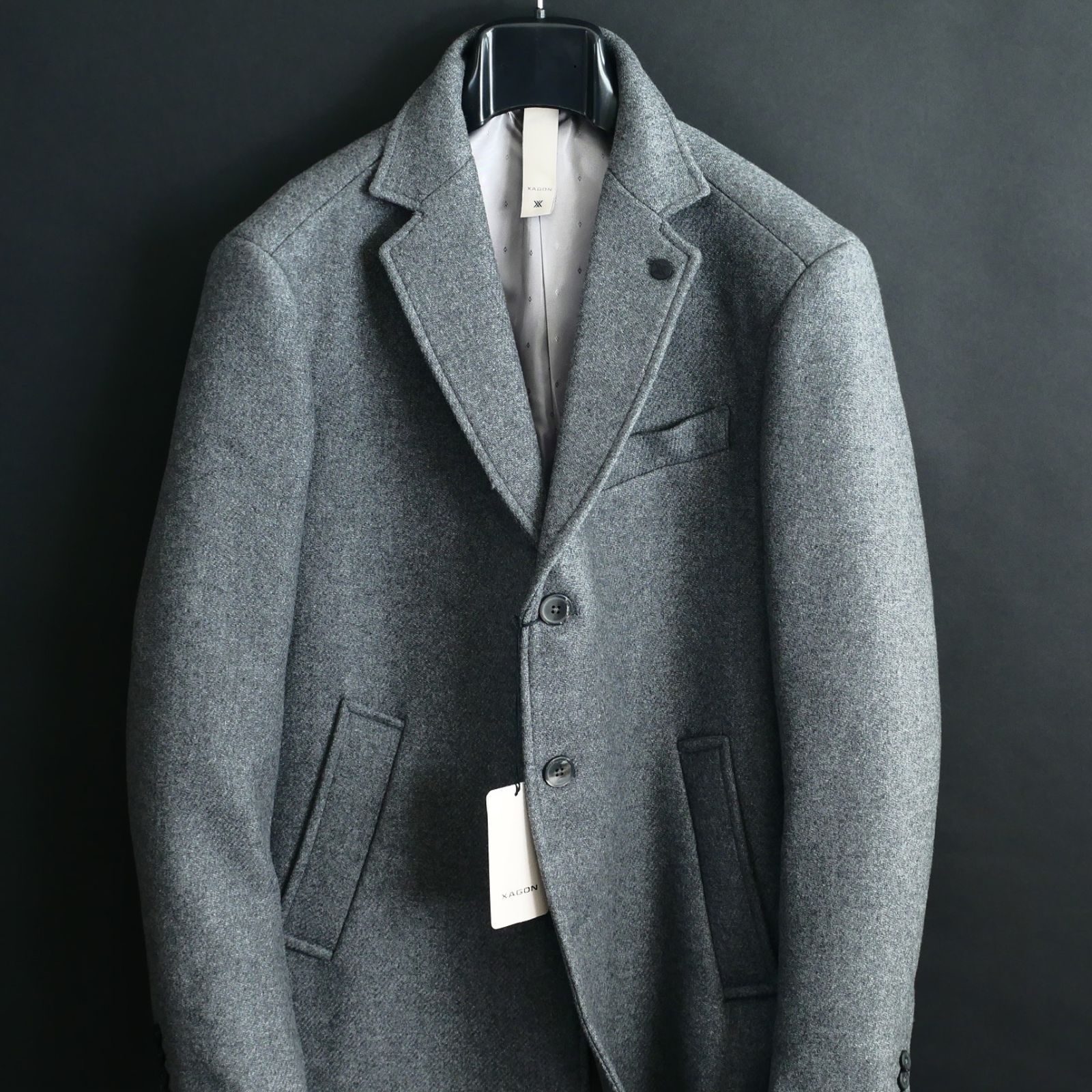 dt072 48 50 52 選択可 エクサゴン イタリー ジェントルマン メランジツイードウールコート イタリア製