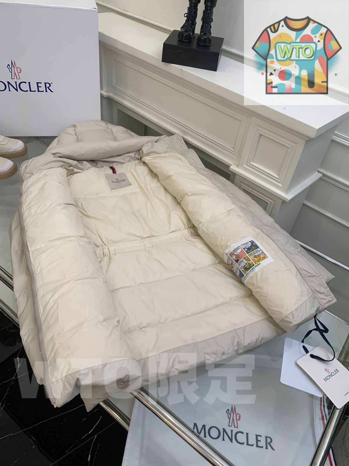 MONCLERモンクレール ベージュグレーのフード付きv縫い糸デザイン 腰を締めて痩せて見えるベルト WTO通販 WTO輸入 GDW 06 ダウンジャケット ジャケット アウター レディース