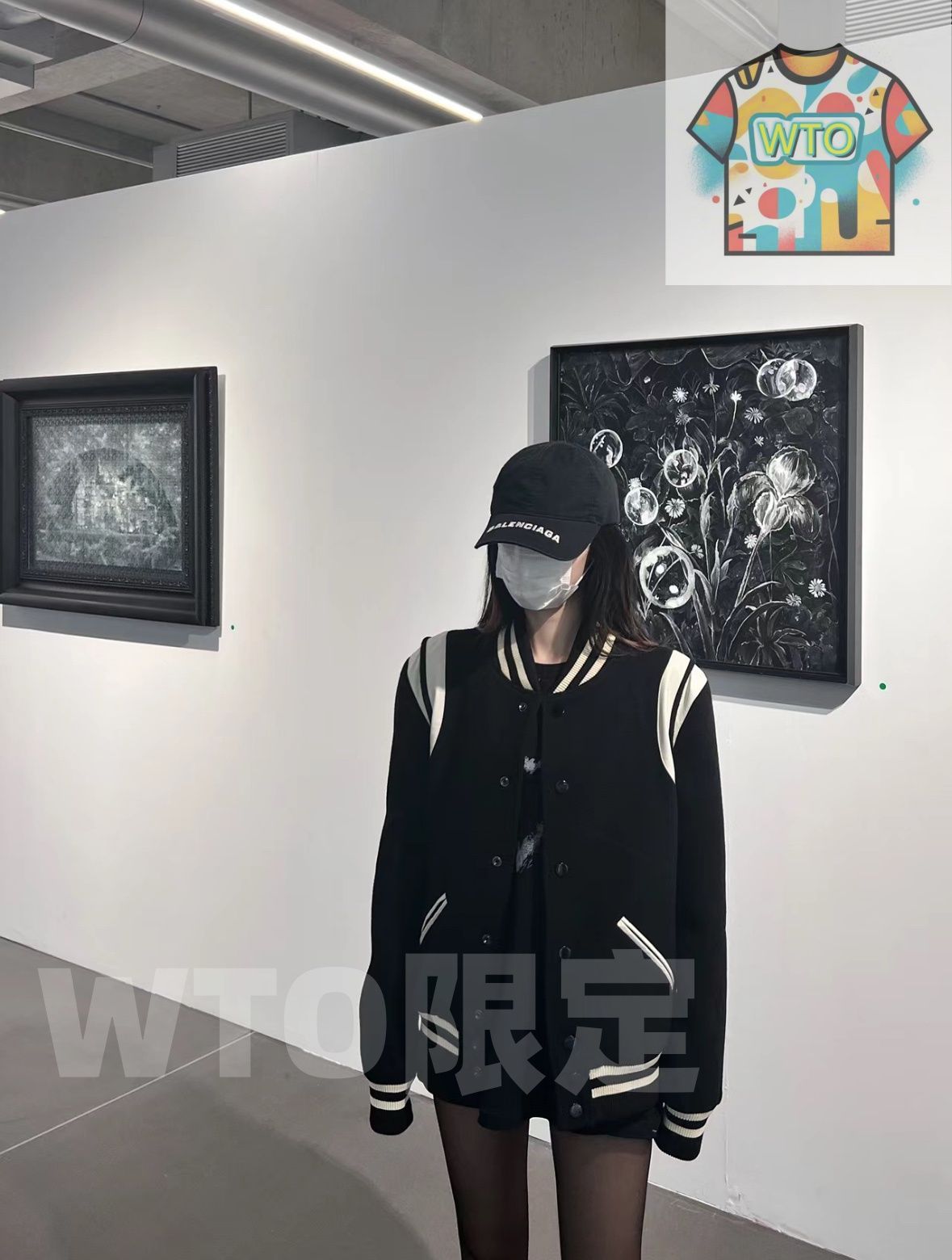 YSL風 レザー-ツイード ベースボールジャケット -WTO輸入-GRF54