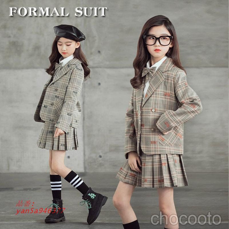女の子 スーツ フォーマル 3点セット 小学生 子供服 入学式 キッズスーツ プリーツスカート ジュニアスーツ スクール 卒業式 制服 スカートチェック柄 yan 5 a 946377