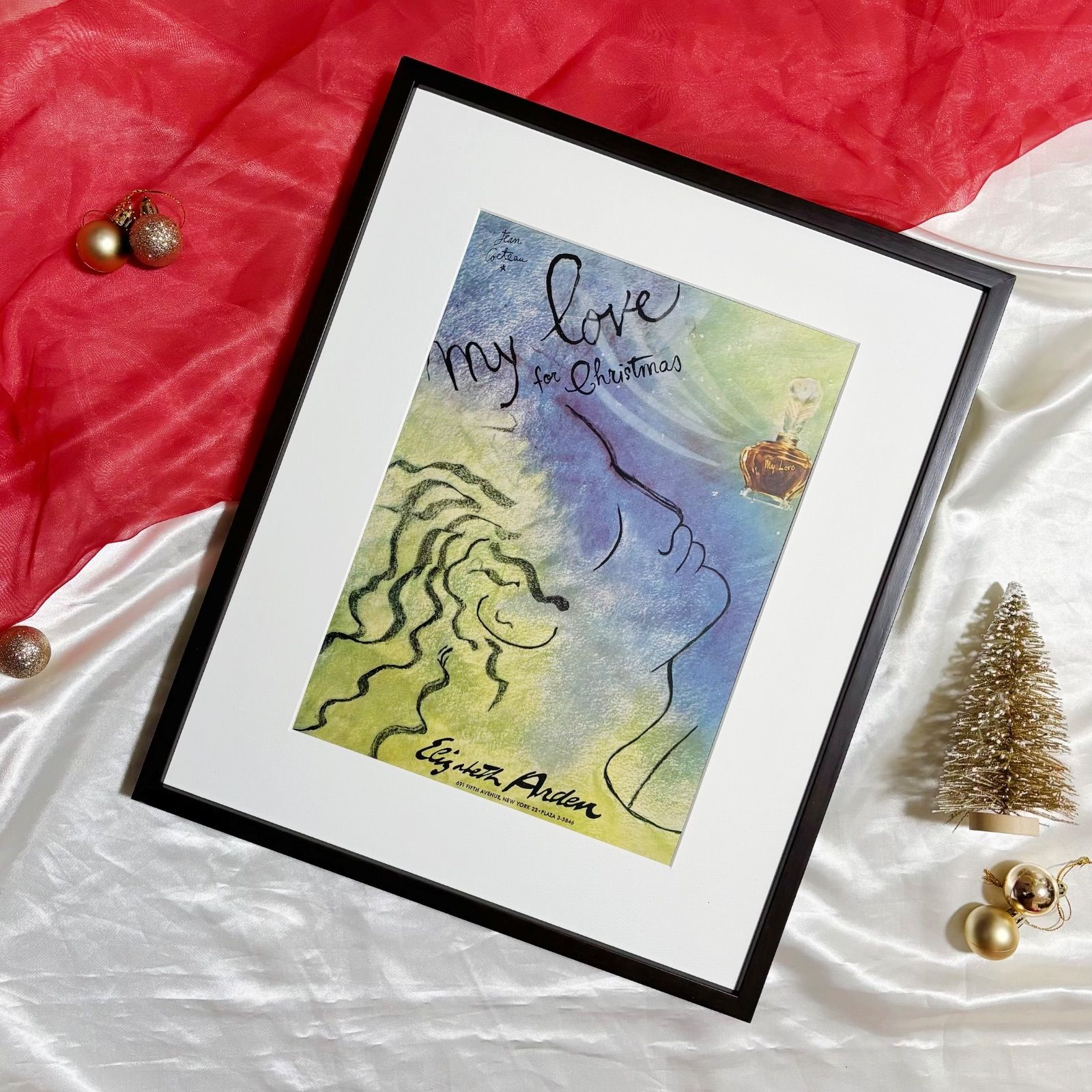 1948 広告 Jean Cocteau ジャン コクトー My Love Elizabeth Arden ヴィンテージ ビンテージ アートポスター 額縁 フレーム付き インテリア モダン おしゃれ かわいい 壁掛け