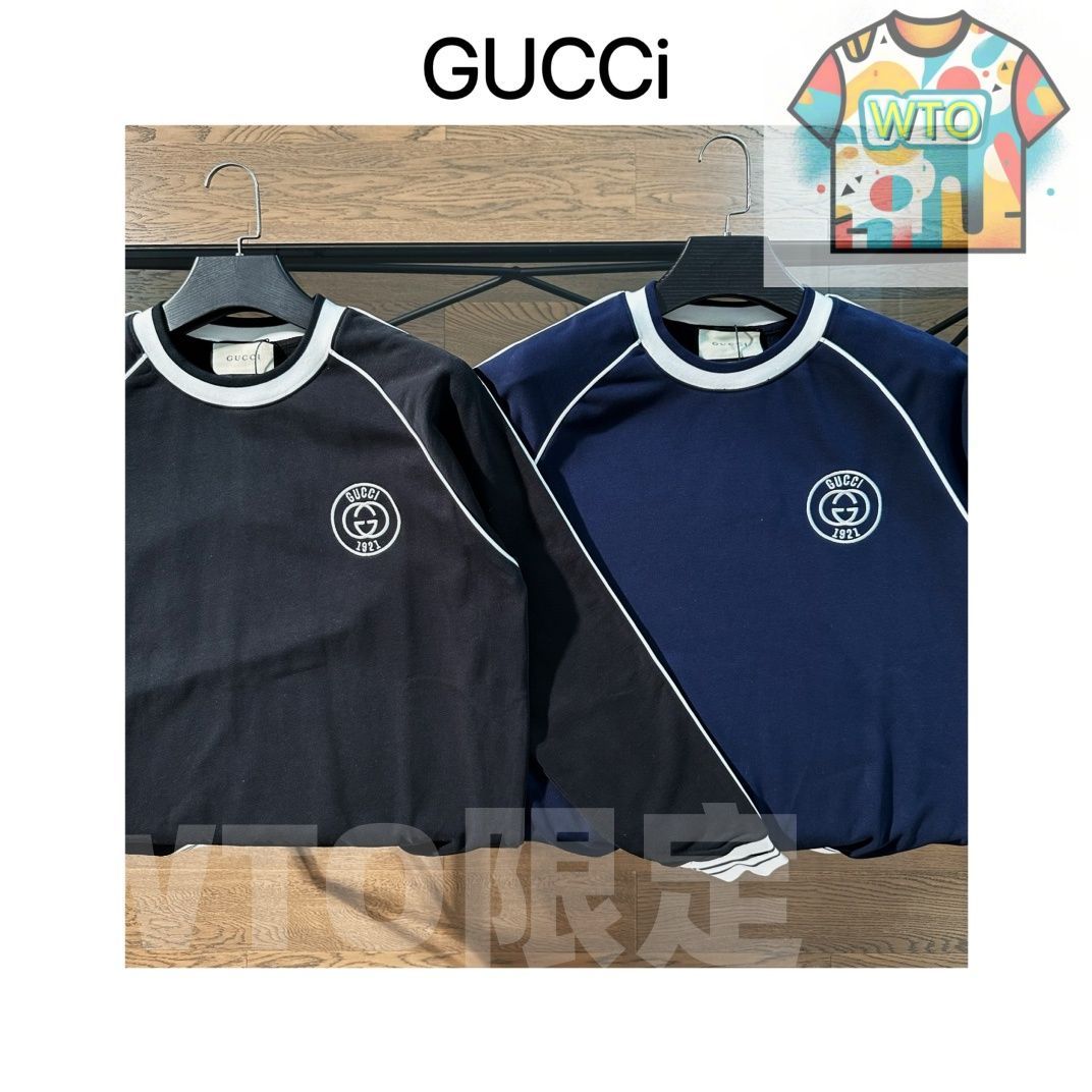 グッチ GUCCI 秋の新モデル アルファベット刺繍ロゴの丸首フード付き長袖セーター