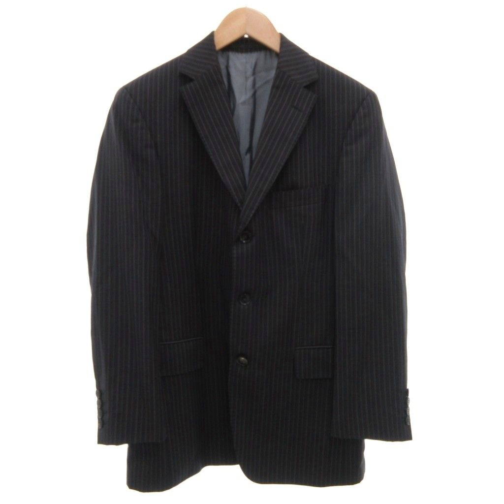 ヒューゴボス HUGO BOSS セットアップ スーツ SUPER 130 テーラードジャケット パンツ シングル 2B サイドベンツ ウール ストライプ 44 黒 ブラック グレー GV