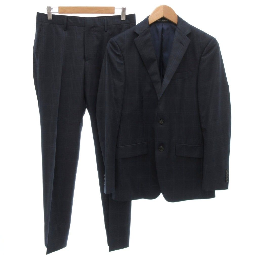 ニコル セレクション NICOLE selection セットアップ スーツ テーラードジャケット パンツ シングル 2B センターベント チェック 46 紺 ネイビー GV