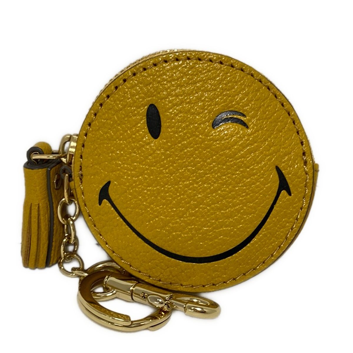 Anya Hindmarch アニヤハインドマーチ コインケース イエロー キーリング付き スマイリー レザー