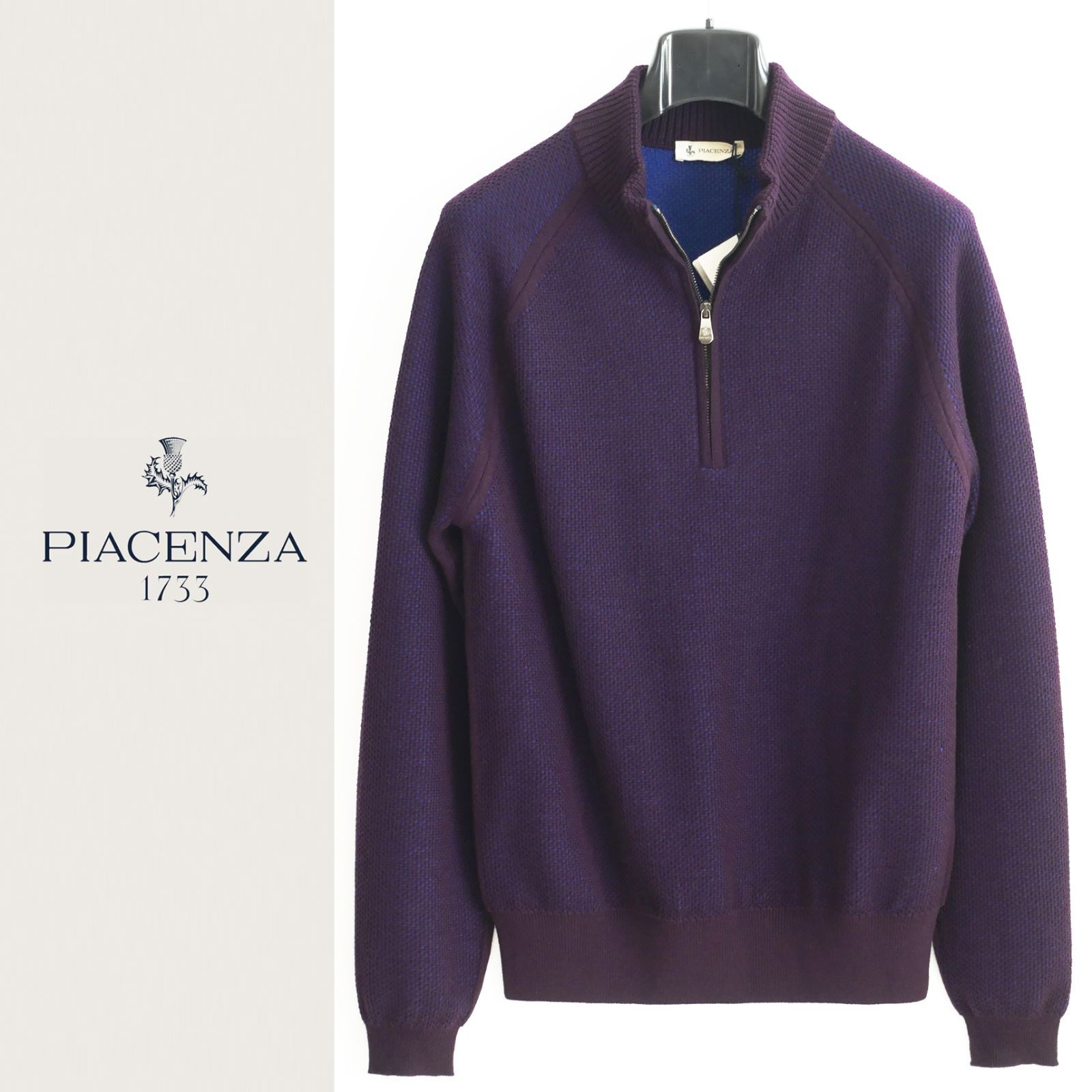 dt028 50 新生PIACENZAピアチェンツァ 上質ヴァージンウールハニカムニット ハーフジップセーター
