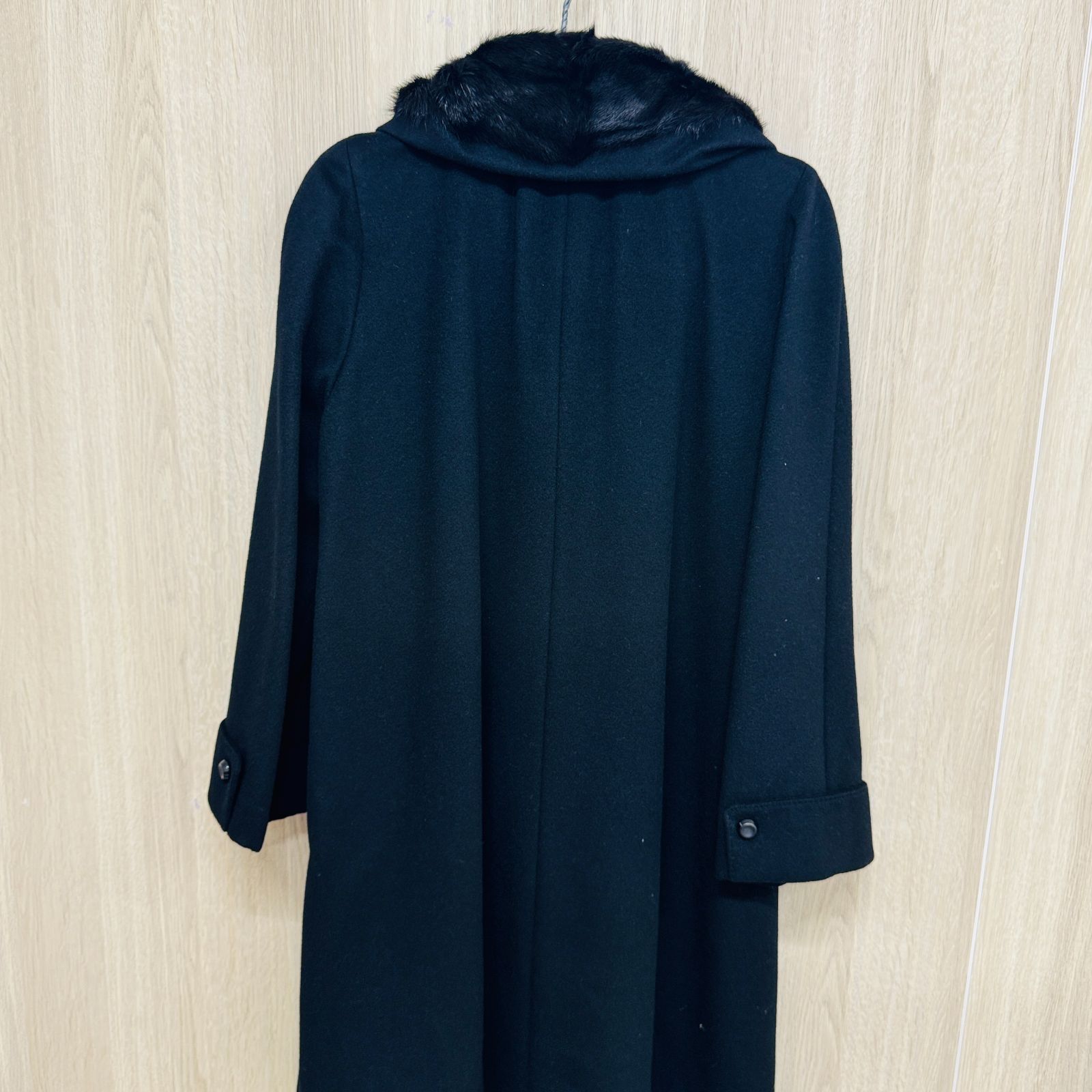 11/14までカシミヤ100% ミンクファー　黒　PARIENNEコート　ロング S【ミンク】PARIENNE 毛皮コート ファー付き ロングコート ブラック