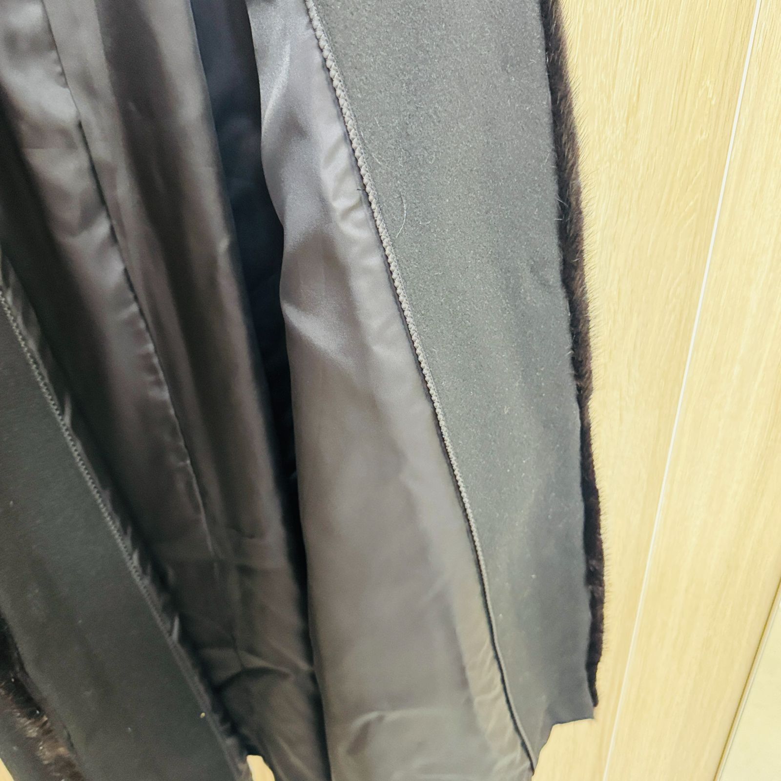 S【ミンク】PARIENNE 毛皮コート ファー付き ロングコート ブラック