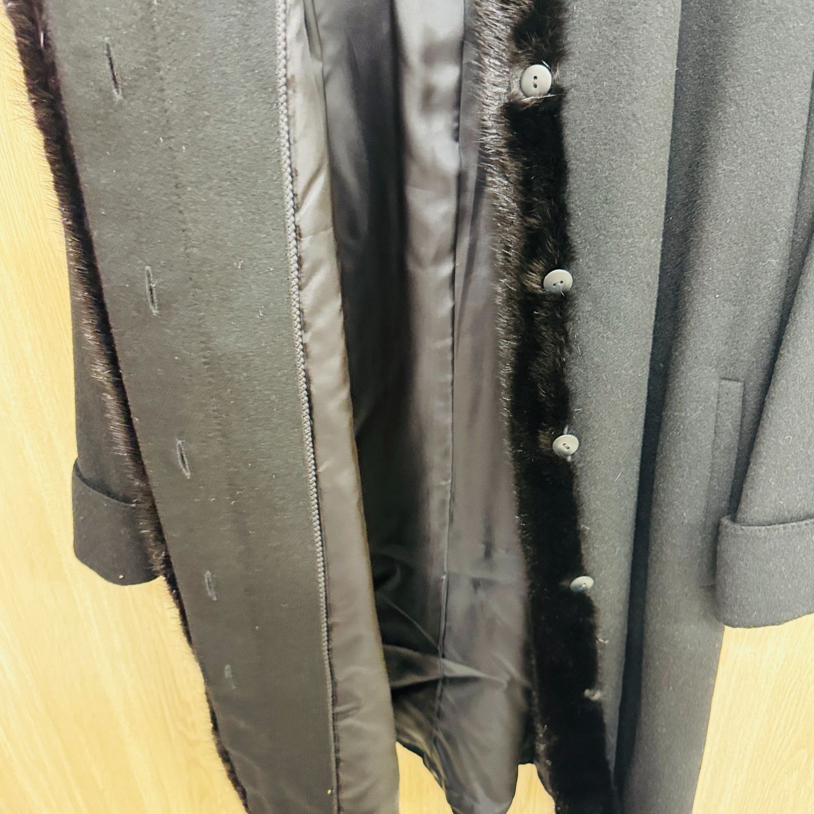 S【ミンク】PARIENNE 毛皮コート ファー付き ロングコート ブラック