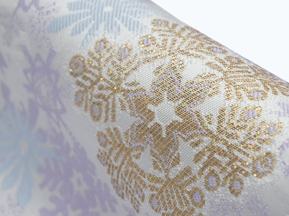 九寸名古屋帯 雪の結晶柄