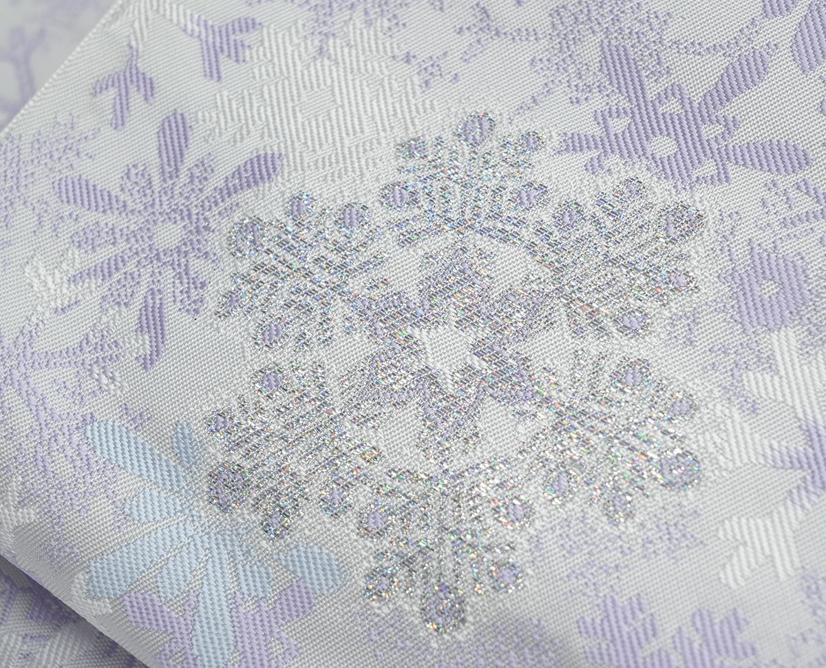  未仕立 西陣織 九寸名古屋帯 雪の結晶柄 オフホワイト 名古屋帯 帯