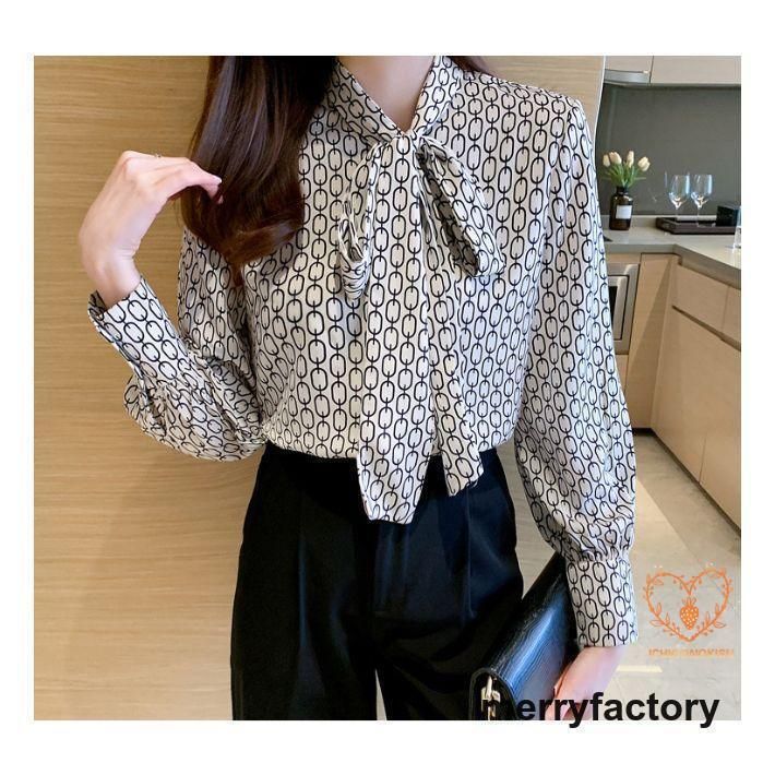 事務服 柄 レトロ ブラウス ボウタイブラウス フォ パーティー レディース トップス 上品 シャツ リボンタイ リボンブラウス きれいめ 長袖