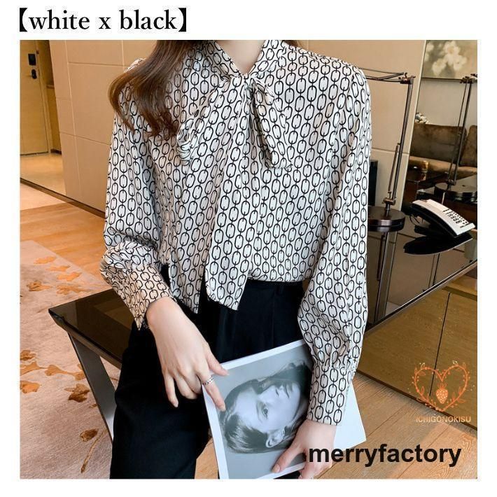 事務服 柄 レトロ ブラウス ボウタイブラウス フォ パーティー レディース トップス 上品 シャツ リボンタイ リボンブラウス きれいめ 長袖