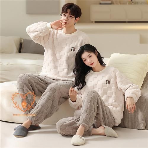 ペア カップル パジャマ プレゼント 秋冬 メンズ セット モコモコ 結婚祝い ルームウェア ペアパジャマ 長袖