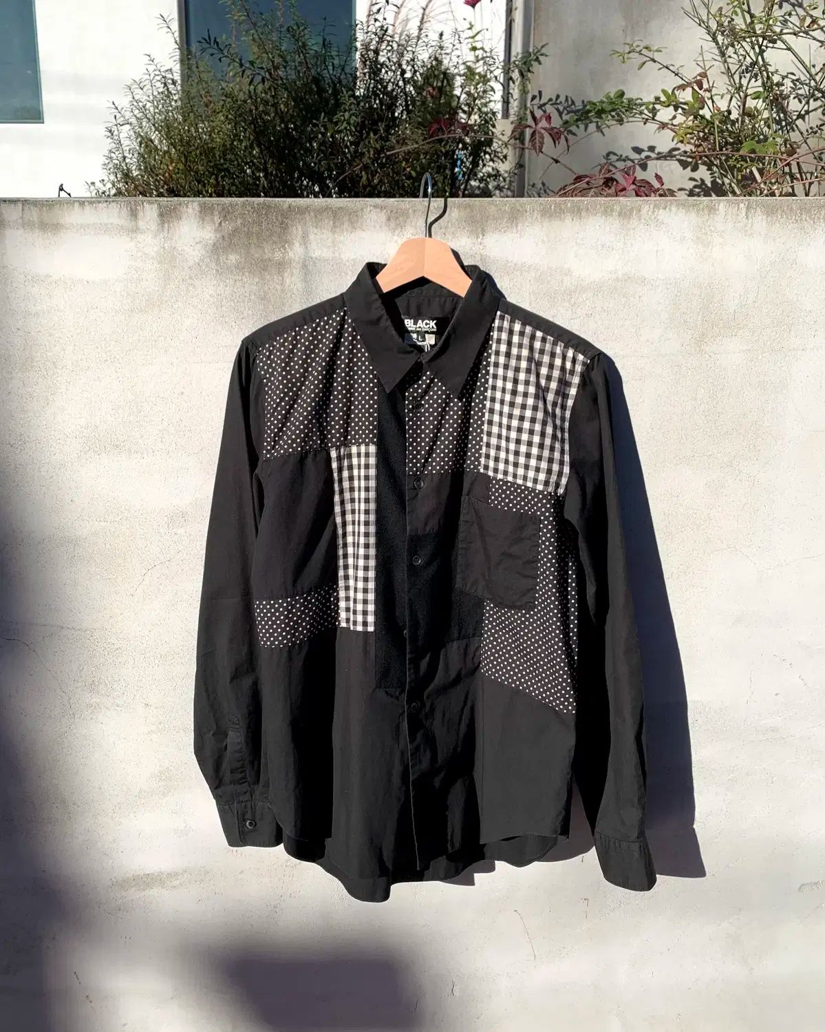 コム デ ギャルソン ブラック パッチワーク シャツ