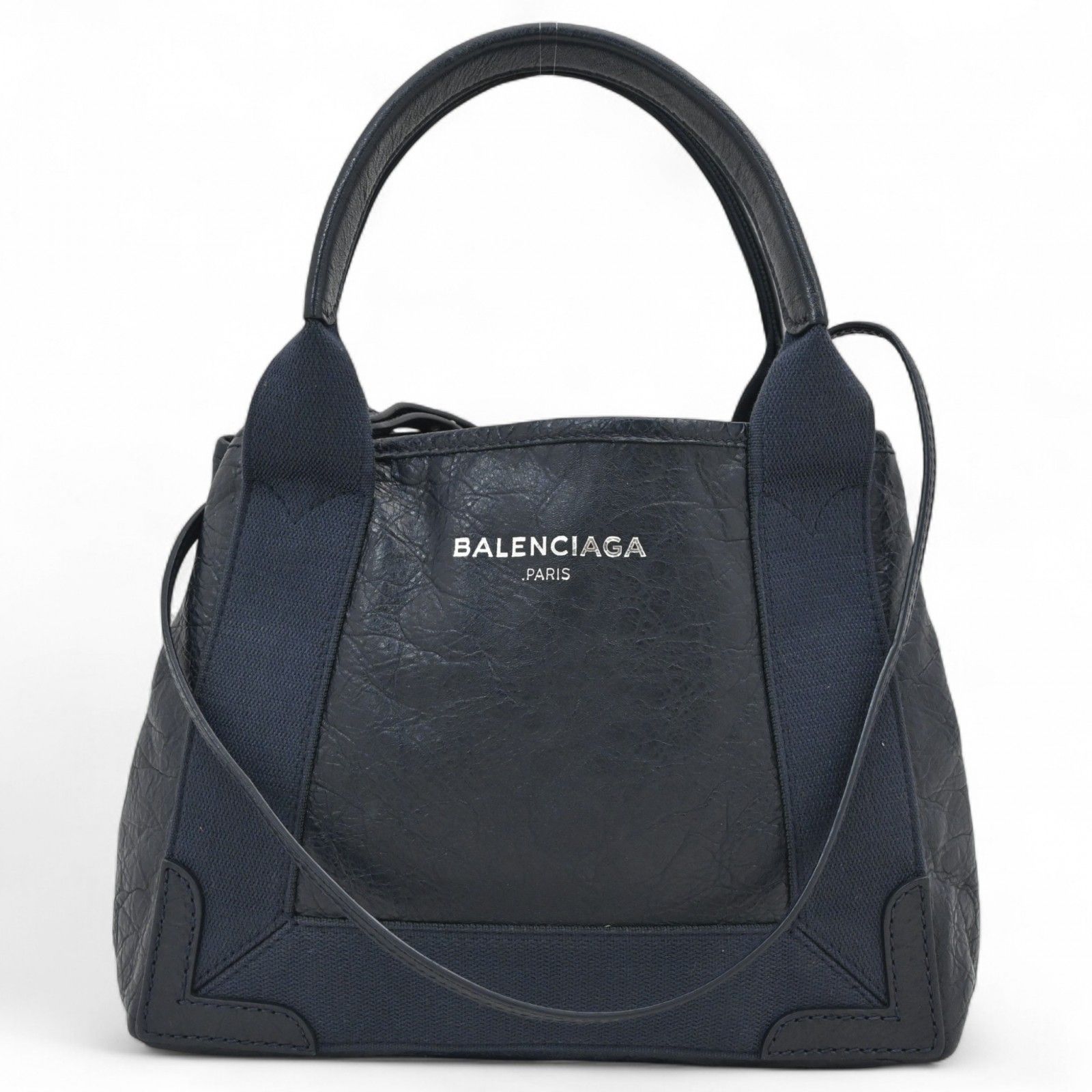 バレンシアガ ネイビーカバス XS 2wayバッグ レザー Bランク ba5634yu