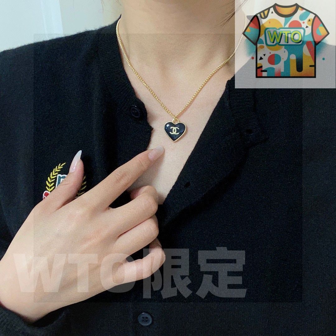 WTO通販 CHANEL 最新モデル ブラックハート ダブルサイド ネックレス-WTO輸入-DQU32