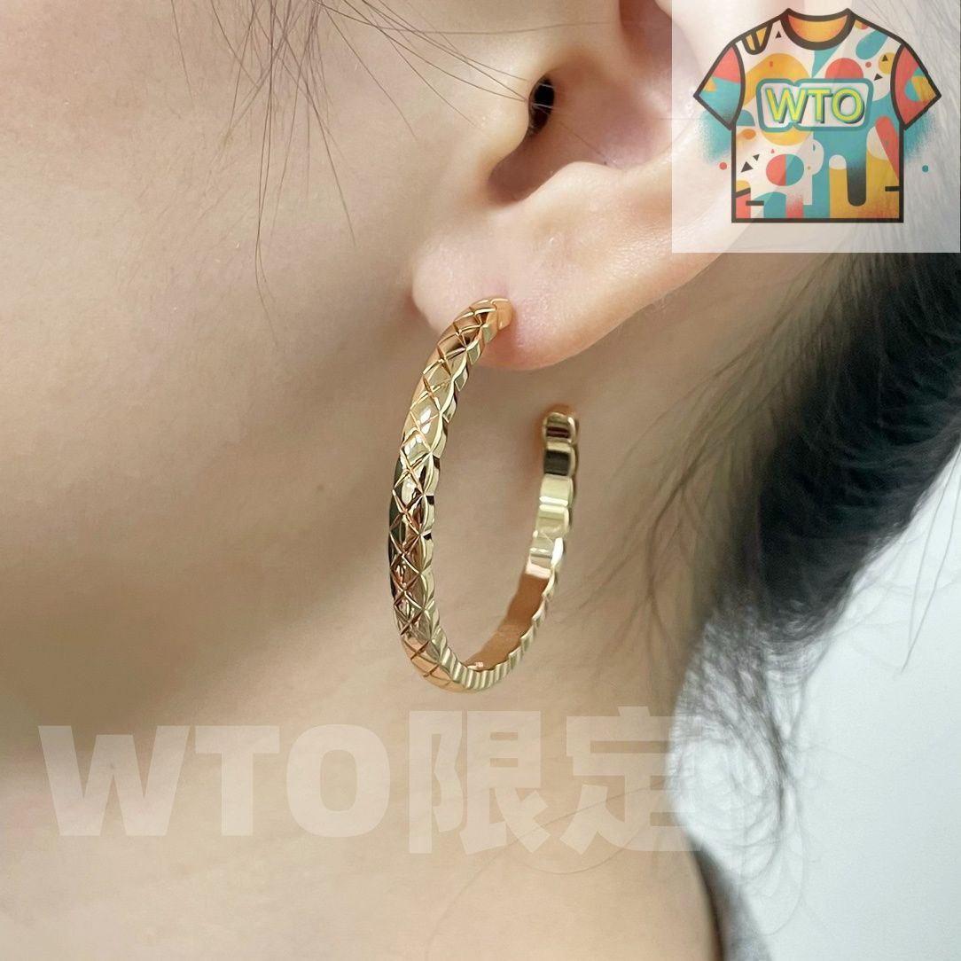 WTO通販 V 金素材 CHANEL シャネル CNC 精密彫刻 ラージサイズ 菱格 ダイヤモンドクォーター 光面イヤリング-WTO輸入-TJI 71
