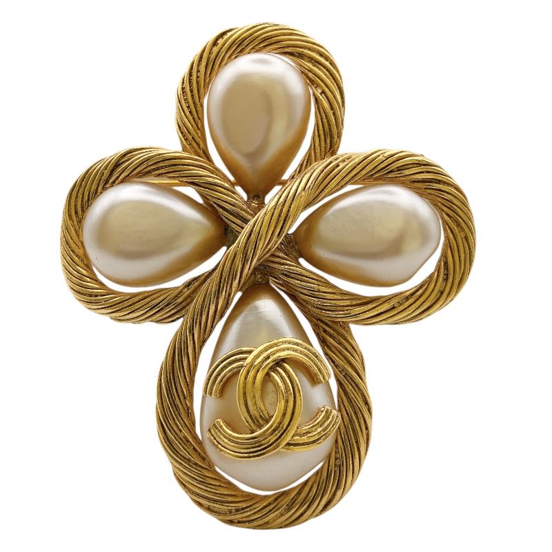 シャネル CHANEL 94A ココマーククロスパールブローチ ゴールド GP レディース ブローチ