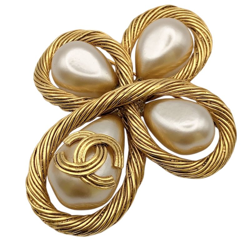 シャネル CHANEL 94 A ココマーククロスパールブローチ ゴールド GP レディース ブローチ