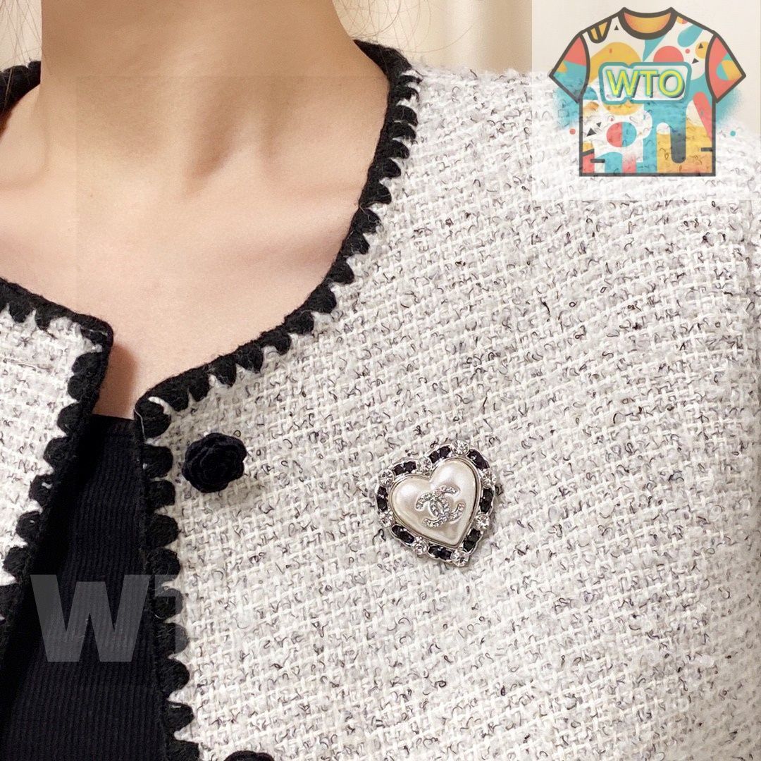 WTO通販 Chanel シャネル 新入荷 シルバー - ブラックレザー ハート型 ブローチ-WTO輸入-LBW03