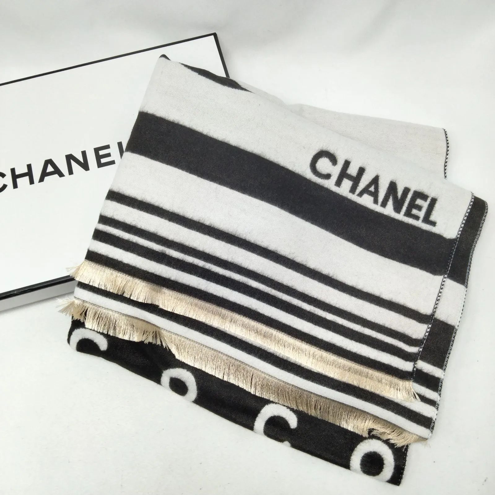 ️CHANEL ️シャネル ココマーク ストール マフラー ブラック ホワイト