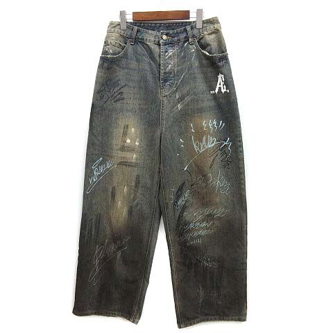 エーサイド ASIDE ペイント ワイド デニム パンツ ジーンズ 加工 インディゴブルー M