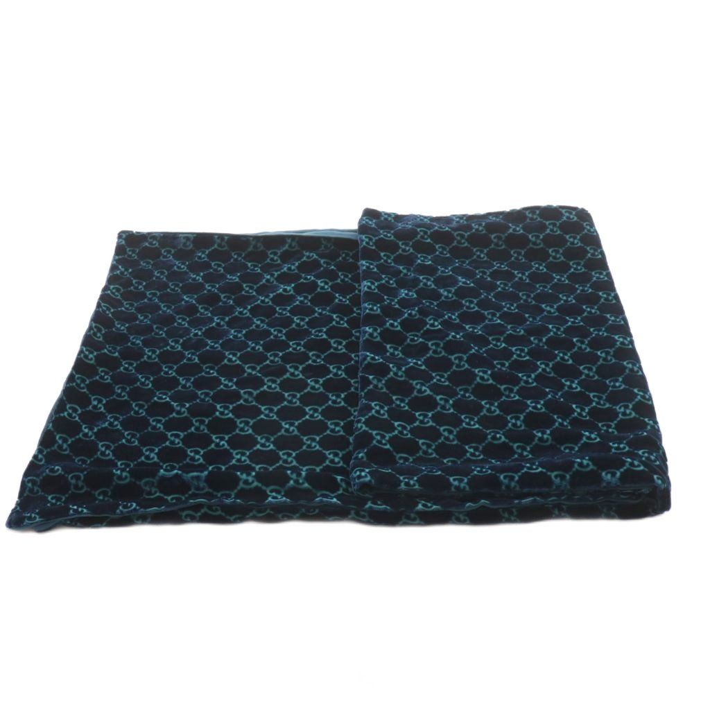 グッチ GUCCI GG柄 マフラー ベルベット シルク 絹 紺 ネイビー AN 9 OH