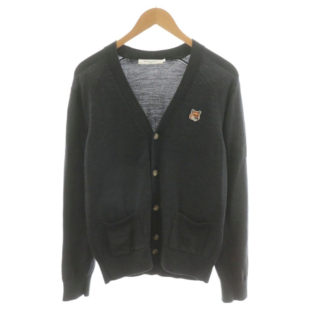 メゾンキツネ MAISON KITSUNE FOX HEAD PATCH CLASSIC CARDIGAN カーディガン ワッペン 刺繍 ウール S グレー GU00542KT1036 AN24