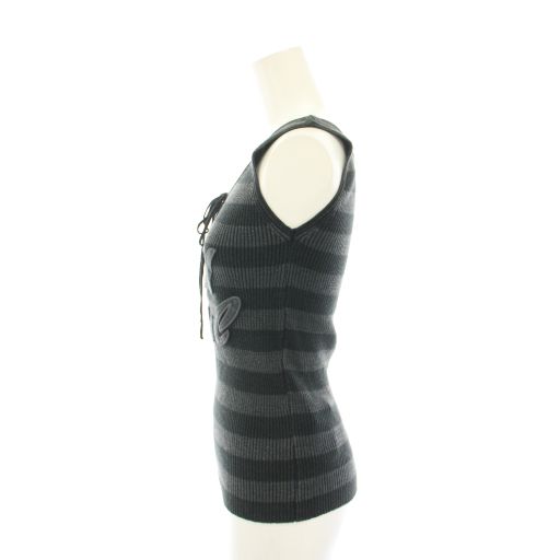 ヒステリックグラマー HYSTERIC GLAMOUR タンクトップ リブ編み ボーダー柄 ロゴ リボン グレー 黒 ブラック 2NV-1480 YT