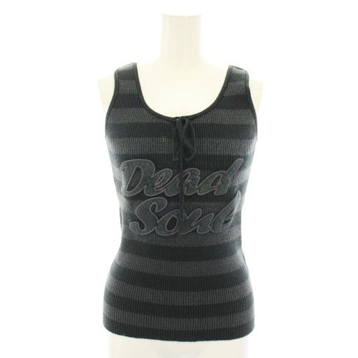 ヒステリックグラマー HYSTERIC GLAMOUR タンクトップ リブ編み ボーダー柄 ロゴ リボン グレー 黒 ブラック 2NV-1480 YT