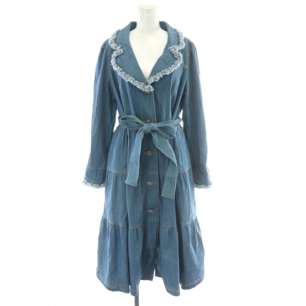 エムズグレイシー M S GRACY 22AW デニムティアードコート ロング 38 青 ライトブルー フリンジ JY-219105 YM