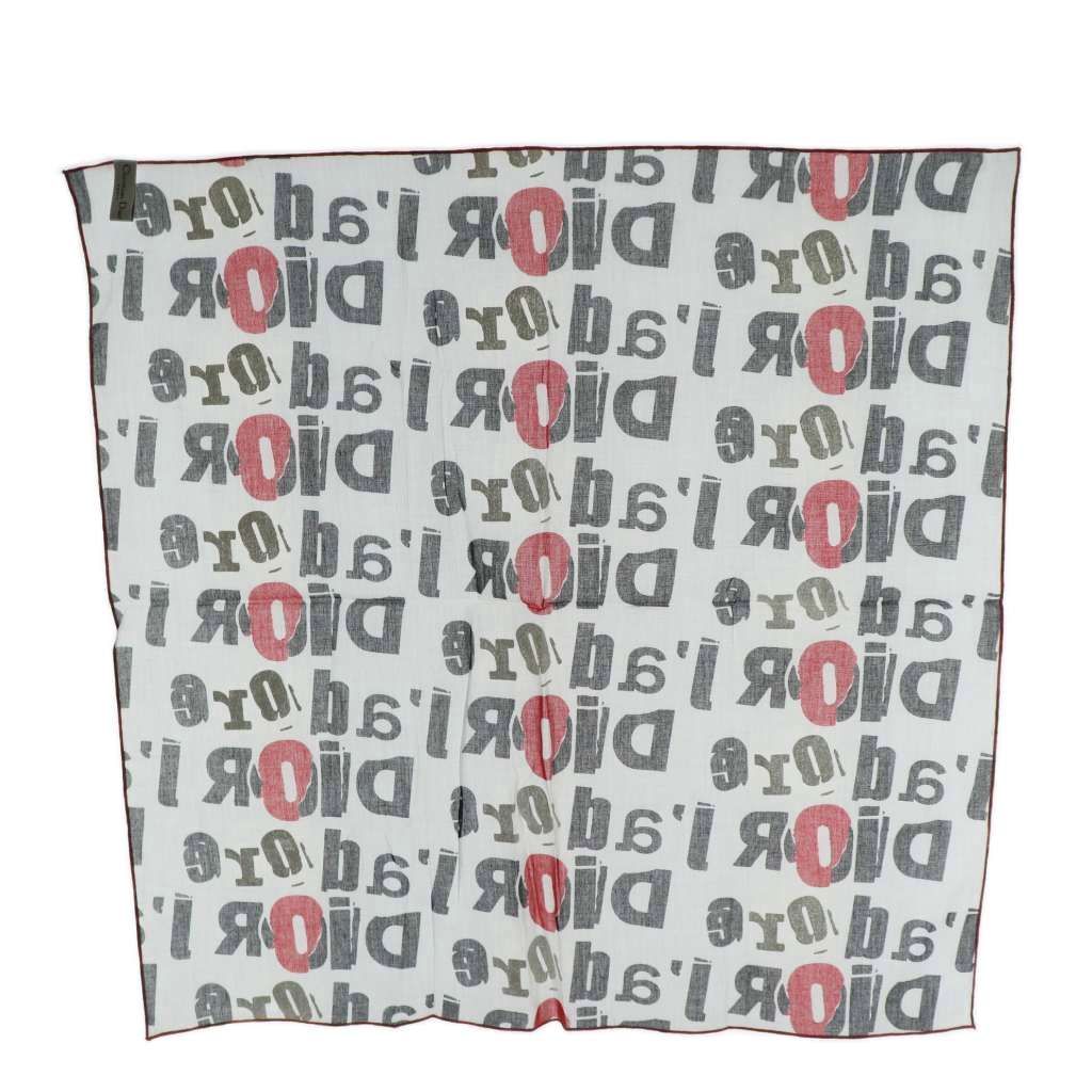 クリスチャンディオール Christian Dior j adore スカーフ ロゴ コットン 赤 レッド 白 ホワイト 黒 ブラック AN 5 OH