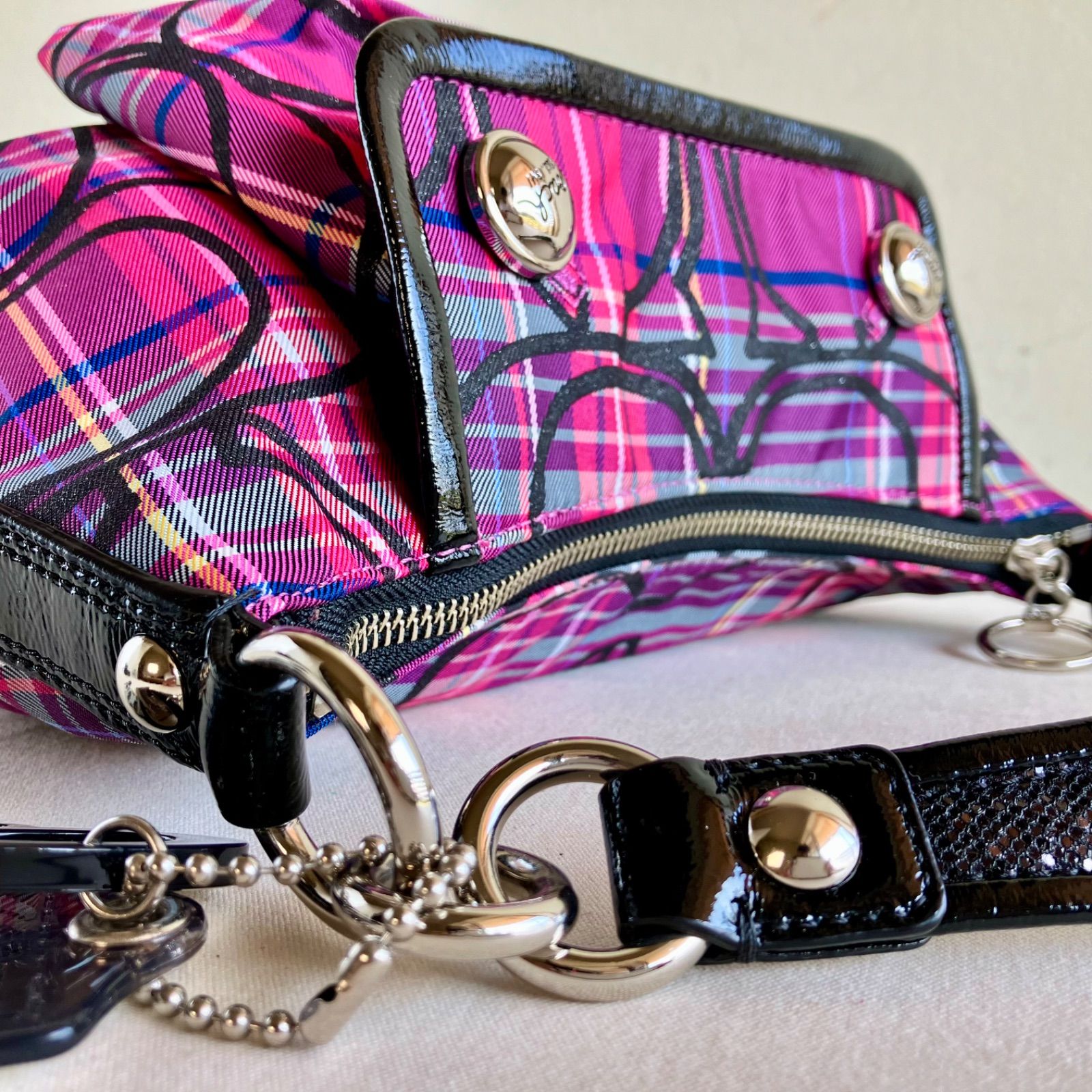 Coach Poppy Tartan Groovy Shoulder Bag 2way Checkered Pattern 