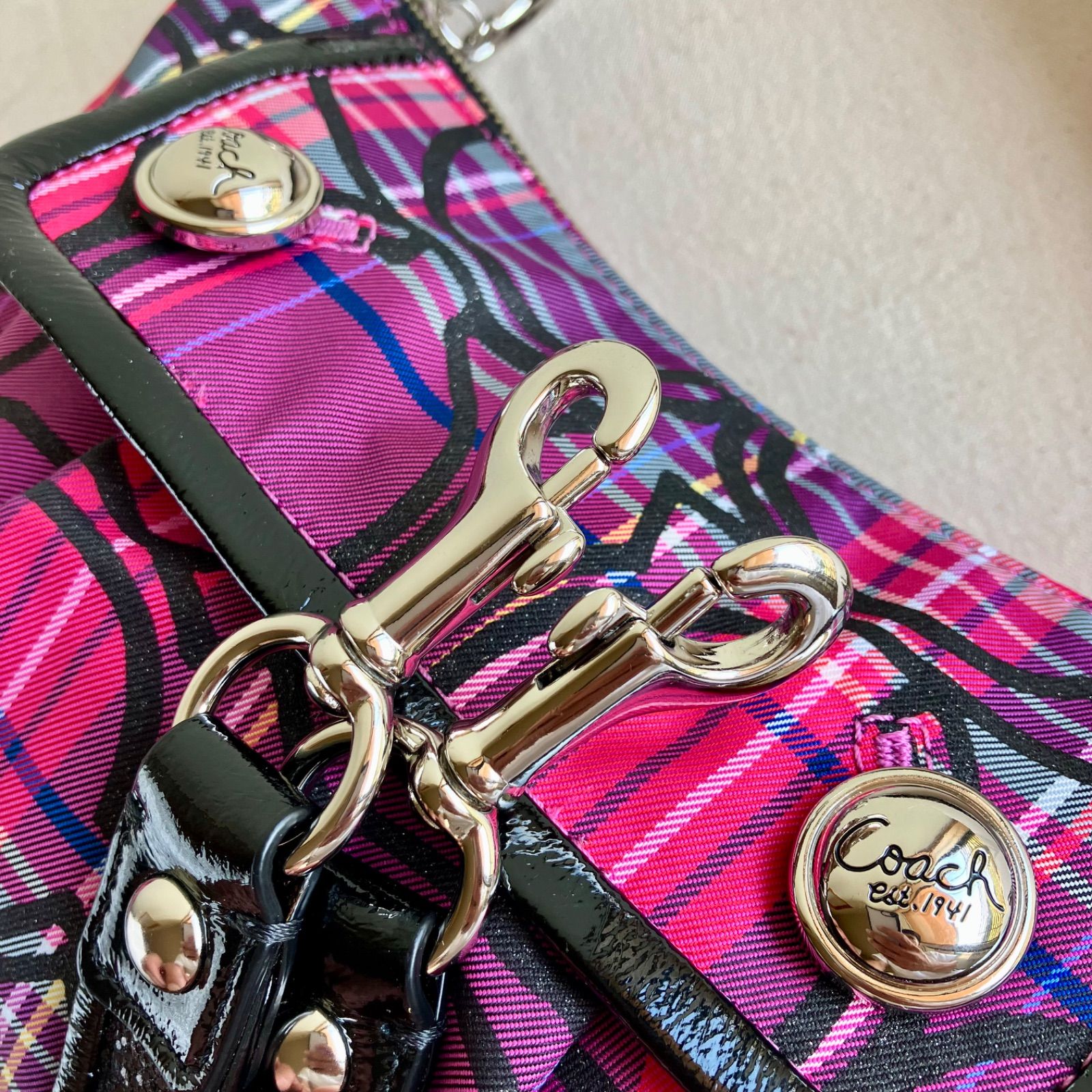 Coach Poppy Tartan Groovy Shoulder Bag 2way Checkered Pattern