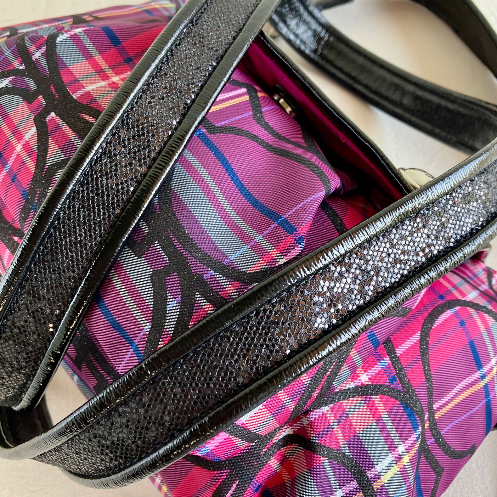 Coach Poppy Tartan Groovy Shoulder Bag 2way Checkered Pattern