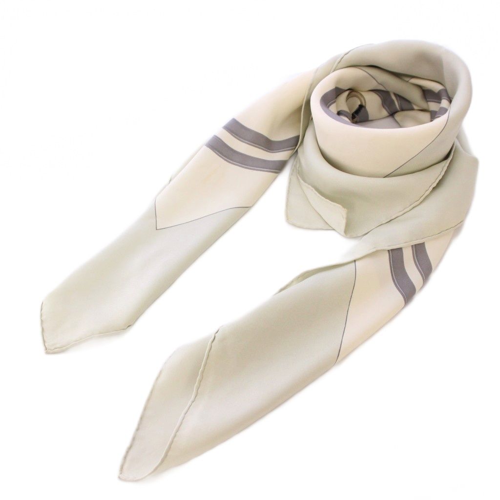 エルメス HERMES カレ90 BRIDE DE GALA 式典用馬勒 スカーフ 正方形 ロゴ 総柄 アイボリー グレー BB OH