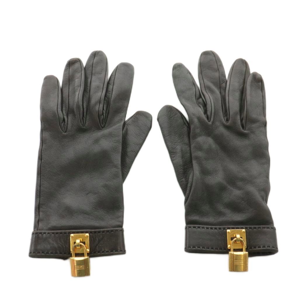 エルメス HERMES ケリー 手袋 カデナ 南京錠 レザー 6.5 茶 ブラウン AN 10 OH