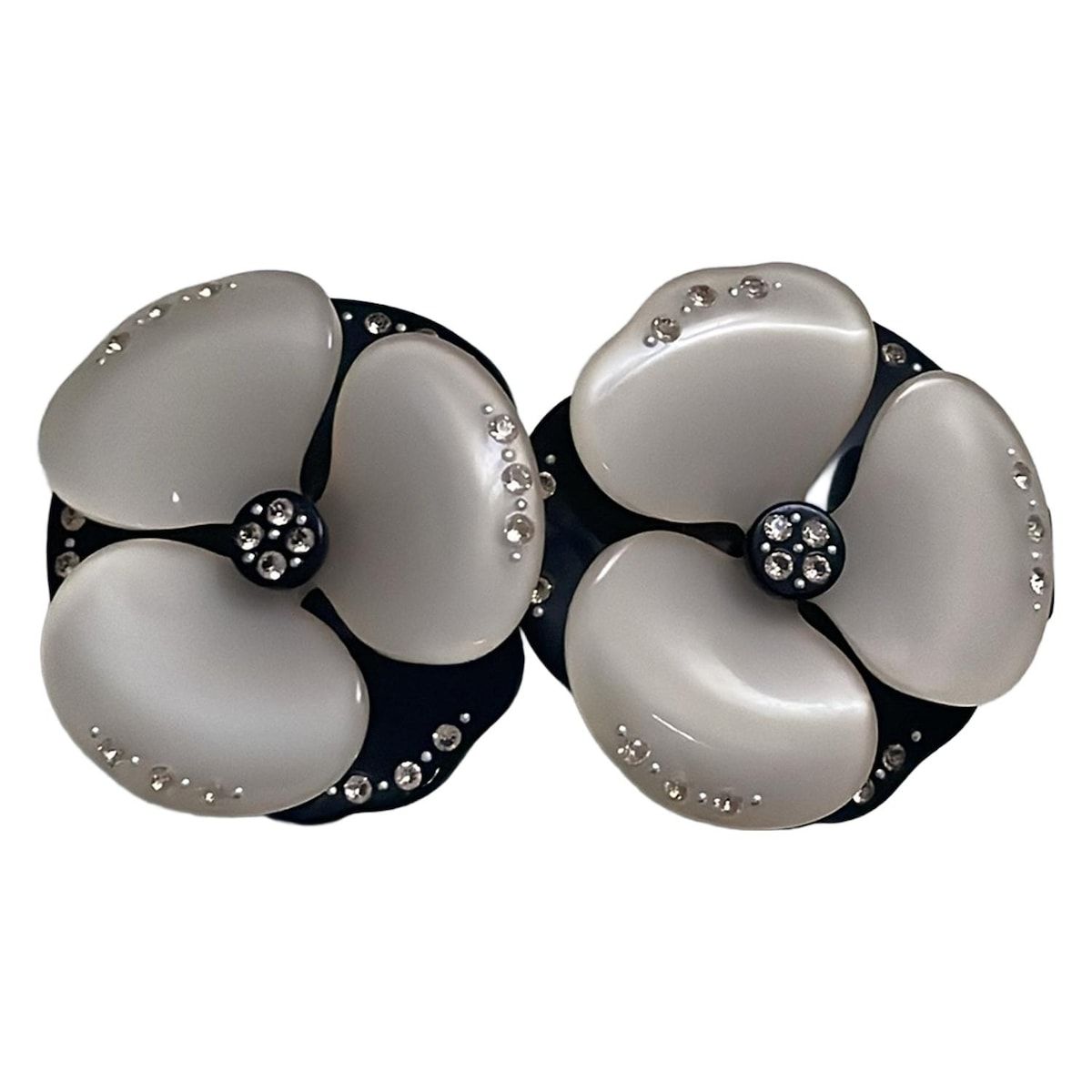 ALEXANDRE de PARIS アレクサンドル ドゥ パリ バレッタ - ライトピンク×黒 ラインストーン フラワー 花