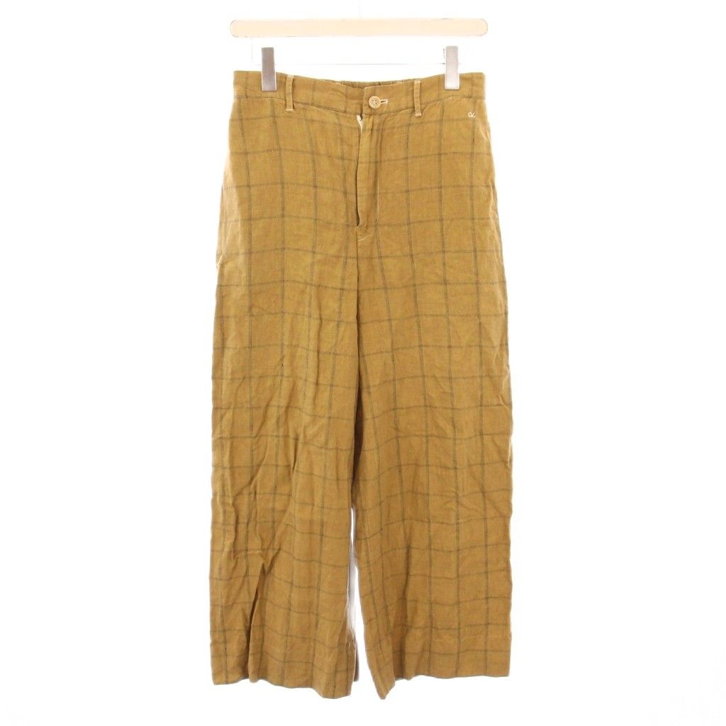 フォーティーファイブアールピーエム 45R 45rpm ワイドパンツ ジップフライ チェック柄 麻 リネン 2 茶 ブラウン BB